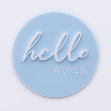 Load image into Gallery viewer, Ollie and Echo | Hello World Announcement Disc Sky Blue