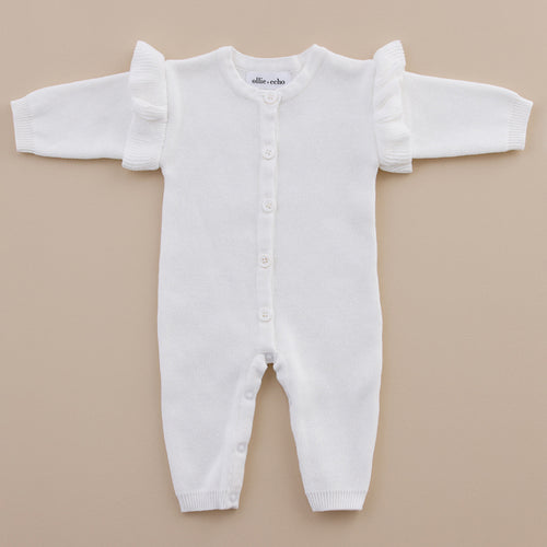 Ollie and Echo | Knitted Ruffle Frill  Newborn Romper