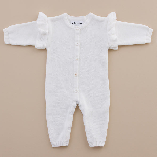 Ollie and Echo | Knitted Ruffle Frill  Newborn Romper