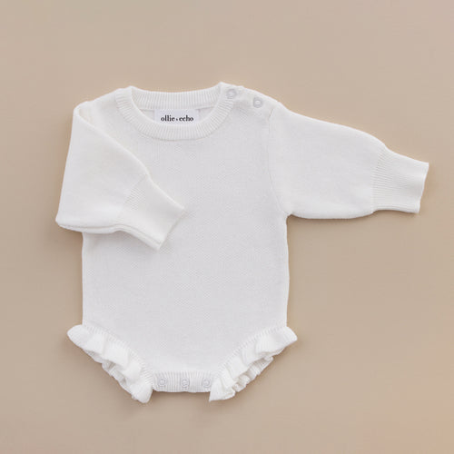 Ollie and Echo | Knitted Ruffle Frill  Newborn Baby Romper