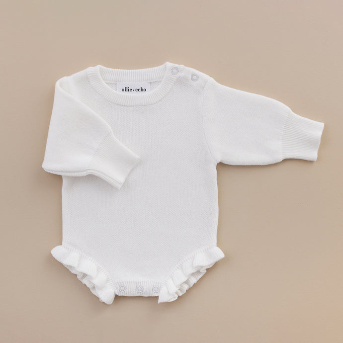 Ollie and Echo | Knitted Ruffle Frill  Newborn Baby Romper