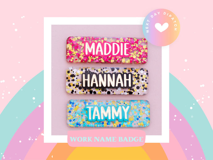 Work Name Badge Personalised with Glitter