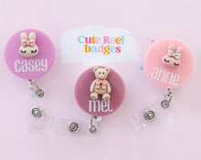 Load image into Gallery viewer, Personalised Badge Reel, Custom Name Badge Reel, Nurse Gift, Retractable Badge Clip for lanyard, Badge Gift with Cute Charm
