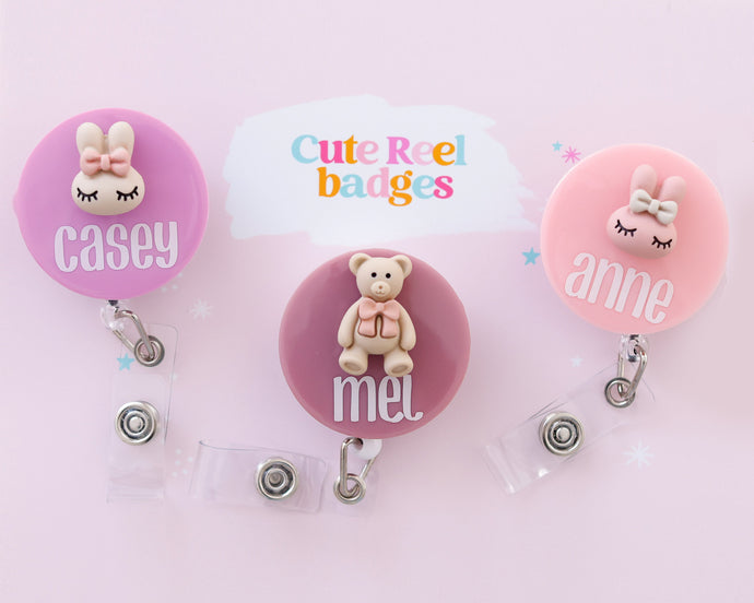 Personalised Badge Reel, Custom Name Badge Reel, Nurse Gift, Retractable Badge Clip for lanyard, Badge Gift with Cute Charm