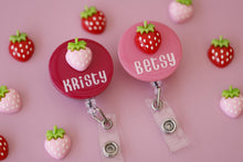 Load image into Gallery viewer, Personalised Nurse Badge Reel - Personalized Retractable ID Holder with Strawberry Charm
