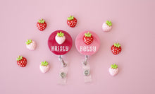 Load image into Gallery viewer, Personalised Nurse Badge Reel - Personalized Retractable ID Holder with Strawberry Charm
