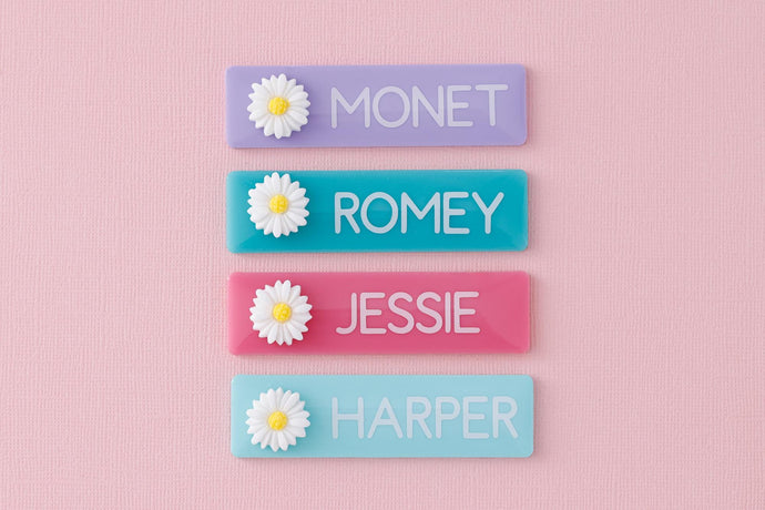 Work Name Badge with Flower Charm, Nurse Name Badge, Name Badge for Work, Personalised Name Badge, Acrylic Name Badge