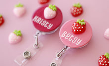 Load image into Gallery viewer, Personalised Nurse Badge Reel - Personalized Retractable ID Holder with Strawberry Charm
