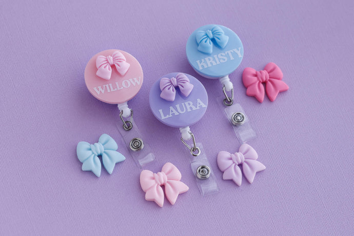 Custom Bow Badge Reel – Cute Retractable Name Badge Holder for Nurses, Name Tag Holders, and Personalized ID Accessories