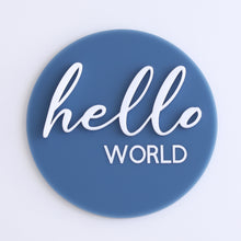 Load image into Gallery viewer, Ollie and Echo |  Hello World Announcement Disc Dark Blue
