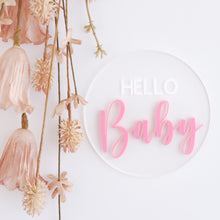 Load image into Gallery viewer, Ollie and Echo |  Hello Baby Announcement Plaque Pink
