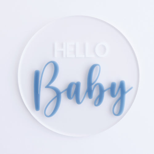 Ollie and Echo |  Hello Baby Announcement Plaque Blue 