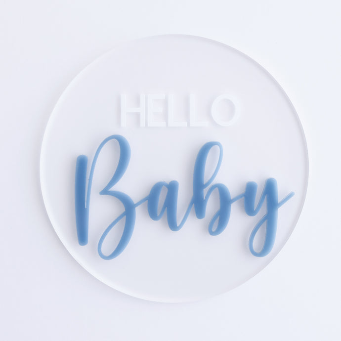 Ollie and Echo |  Hello Baby Announcement Plaque Blue 