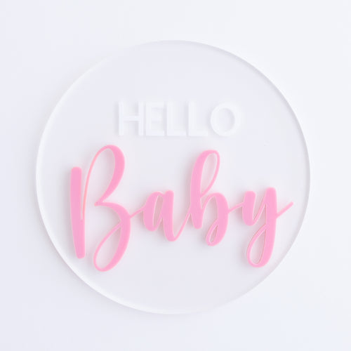 Ollie and Echo |  Hello Baby Announcement Plaque Pink