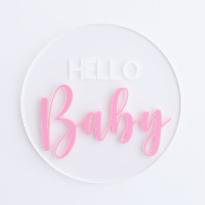 Ollie and Echo |  Hello Baby Announcement Plaque Pink