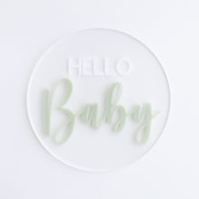 Load image into Gallery viewer, Ollie and Echo |  Hello Baby Announcement Plaque Sage
