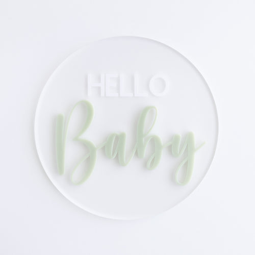 Ollie and Echo |  Hello Baby Announcement Plaque Sage