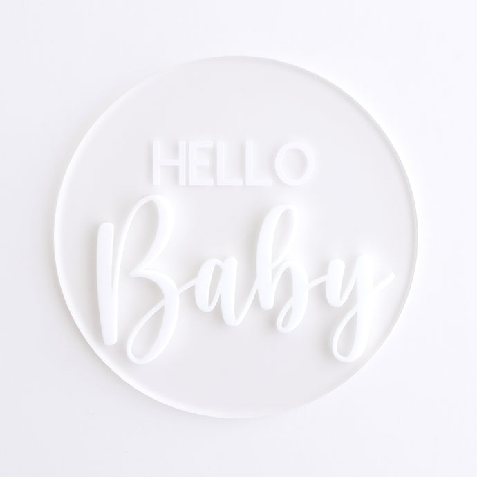 Ollie and Echo |  Hello Baby Announcement Plaque White