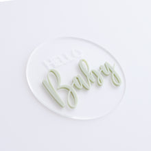 Load image into Gallery viewer, Ollie and Echo |  Hello Baby Announcement Plaque Sage
