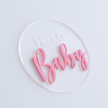 Load image into Gallery viewer, Ollie and Echo |  Hello Baby Announcement Plaque Pink
