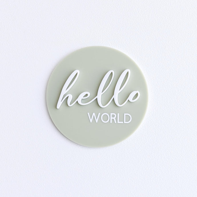 Ollie and Echo | Hello World Announcement Disc Sage Green