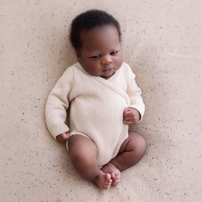 Ollie and Echo | Beige Knitted Heirloom Romper