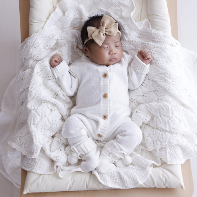 Ollie and Echo | Knitted White Baby Romper Heirloom