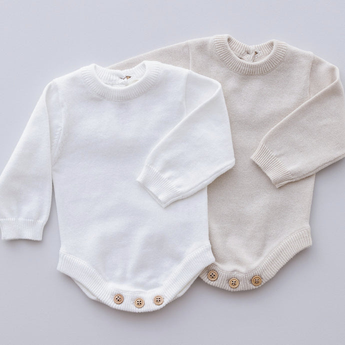 Ollie and Echo | Knitted Beige Romper