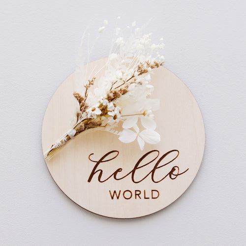 Ollie and Echo | Hello World Floral Plaque