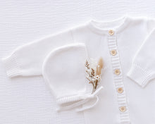 Load image into Gallery viewer, Ollie and Echo | White Knitted Baby Romper
