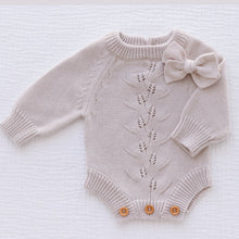 Load image into Gallery viewer, Ollie and Echo | Knitted Leaf Romper Beige
