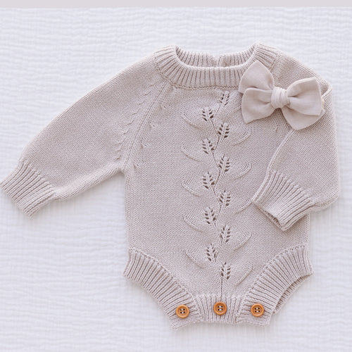 Ollie and Echo | Knitted Leaf Romper Beige