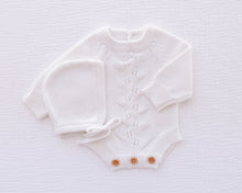 Load image into Gallery viewer, Ollie and Echo | Knitted Leaf Romper White
