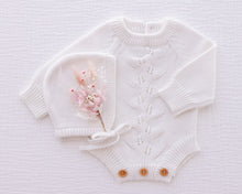 Load image into Gallery viewer, Ollie and Echo | Knitted Leaf Romper White
